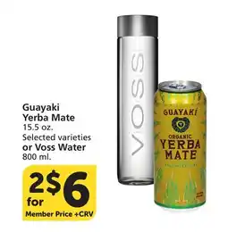 Vons Guayaki Yerba Mate 15.5 oz. Selected varieties or Voss Water 800 ml offer