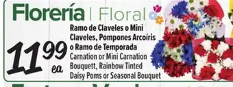 El Super Fresh Carnation or Mini Carnation Bouquett, Rainbow Tinted Daisy Poms or Seasonal Bouquet offer