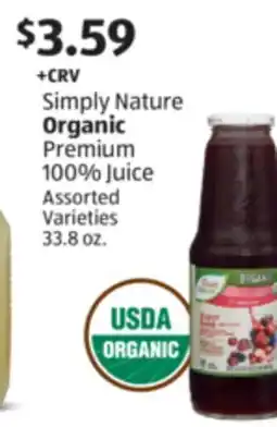 Aldi Simply Nature Organic Premium 100% Juice offer