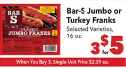 Vallarta Supermarkets Bar-S Jumbo or Turkey Franks offer