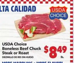 Vallarta Supermarkets USDA Choice Boneless Beef Chuck Steak or Roast / DIEZMILLO DE RES SIN HUESO offer
