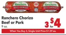 Vallarta Supermarkets Ranchero Chorizo Beef or Pork offer
