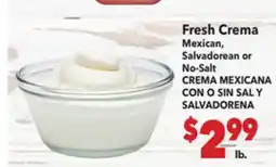 Vallarta Supermarkets Fresh Crema Mexican, Salvadorean or No-Salt / CREMA MEXICANA CON O SIN SAL Y SALVADORENA offer