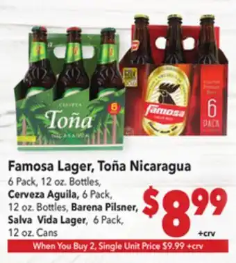 Vallarta Supermarkets Famosa Lager, Toña Nicaragua offer