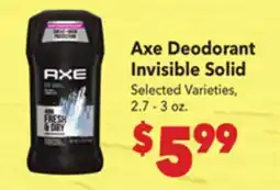 Vallarta Supermarkets Axe Deodorant Invisible Solid offer