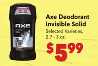Vallarta Supermarkets Axe Deodorant Invisible Solid offer