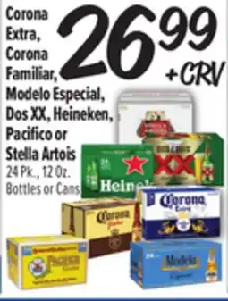 El Super Corona Extra, Corona Familiar, Modelo Especial, Dos XX, Heineken, Pacifico or Stella Artois offer