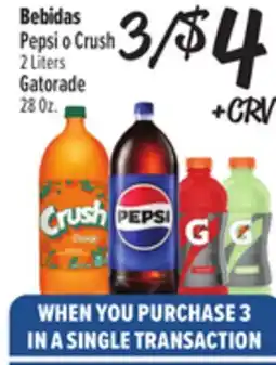 El Super Pepsi o Crush 2 Liters Gatorade 28 Oz offer