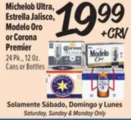 El Super Michelob Ultra, Estrella Jalisco, Modelo Oro or Corona Premier 24 Pk., Oz offer