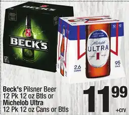 Super King Markets Beck's Pilsner Beer 12 Pk 12 oz Btls or Michelob Ultra 12 Pk 12 oz Cans or Btls offer