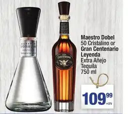 Super King Markets Maestro Dobel 50 Cristalino or Gran Centenario Leyenda Extra Añejo Tequila 750 ml offer
