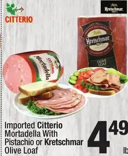 Super King Markets Imported Citterio Mortadella With Pistachio or Kretschmar Olive Loaf offer