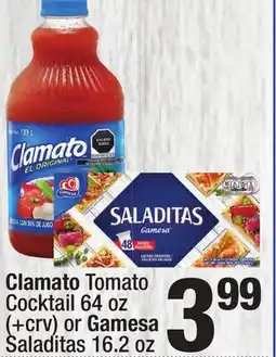 Super King Markets Clamato Tomato Cocktail 64 oz (+crv) or Gamesa Saladitas 16.2 oz offer