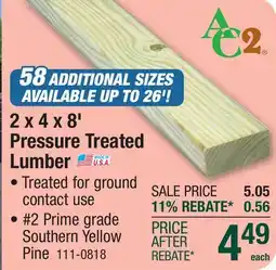 Menards 2 x 4 x 8' Pressure Treated Lumber offer
