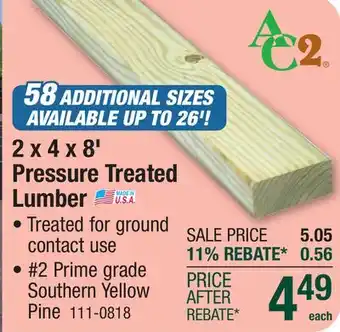 Menards 2 x 4 x 8' Pressure Treated Lumber offer