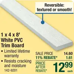 Menards 1 x 4 x 8' White PVC Trim Board offer