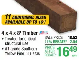 Menards 4 x 4 x 8' Timber Cedartone Premium Pressure Treated offer