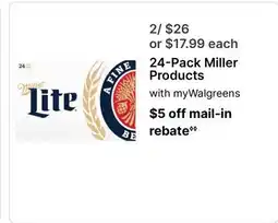 Walgreens 24-Pack Miller Products offer