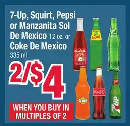 Jewel-Osco 7-Up, Squirt, Pepsi or Manzanita Sol De Mexico 12 oz. or Coke De Mexico 335 ml offer