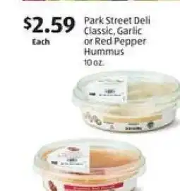 Aldi Park Street Deli Classic, Garlic or Red Pepper Hummus offer