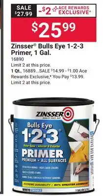 Ace Hardware Zinsser Bulls Eye 1-2-3 Primer, 1 Gal offer