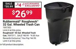 Ace Hardware Rubbermaid Roughneck 32 Gal. Wheeled Trash Can offer