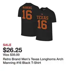 Dick's Sporting Goods Retro Brand Men's Texas Longhorns Arch Manning #16 Black T-Shirt offer