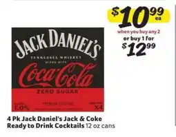 Winn Dixie 4 Pk Jack Daniel's Jack & Coke Ready to Drink Cocktails offer