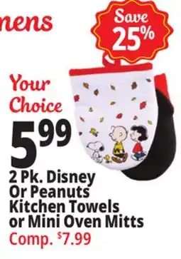 Ocean State Job Lot 2 Pk. Disney Or Peanuts Kitchen Towels or Mini Oven Mitts offer