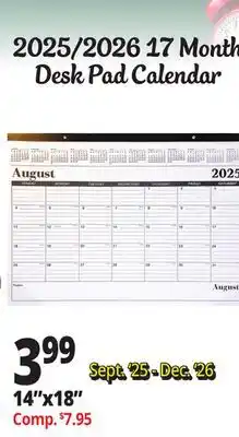 Ocean State Job Lot 2025-2026 Premiere 17 Month Desk Calendar 18 offer