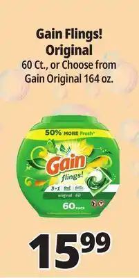 Ocean State Job Lot Gain Flings Oxi Boost and Febreze Original Scent Laundry Detergent Pacs 60 Count offer