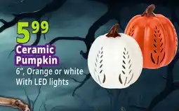 Ocean State Job Lot Orange LED Ceramic Pumpkin with Decorative Cutouts offer