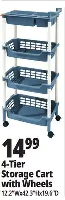Ocean State Job Lot HomeLiving 4-Tier Multipurpose Storage Cart with Wheels offer