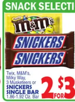 Bravo Supermarkets TWIX, M & M'S, MILKY WAY, 3 MUSKETEERS OR SNICKERS SINGLE BAR offer