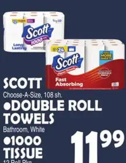 Bravo Supermarkets SCOTT Choose-A-Size, 108 sh. • DOUBLE ROLL TOWELS Bathroom, White • 1000 TISSUE offer