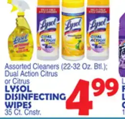 Bravo Supermarkets LYSOL DISINFECTING WIPES 35 Ct. Cnstr offer