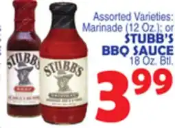 Bravo Supermarkets STUBB'S BBQ SAUCE 18 Oz. Btl offer