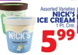 Bravo Supermarkets NICK'S ICE CREAM offer