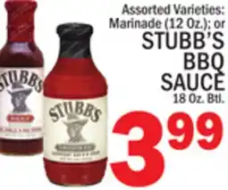 C Town STUBB'S BBQ SAUCE 18 Oz. Btl offer