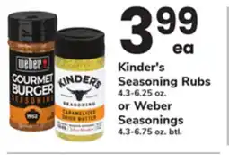 ACME Kinder's Seasoning Rubs 4.3-6.25 oz. or Weber Seasonings 4.3-6.75 oz. btl offer