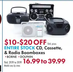 Boscov's ENTIRE STOCK CD, Cassette, & Radio Boomboxes offer