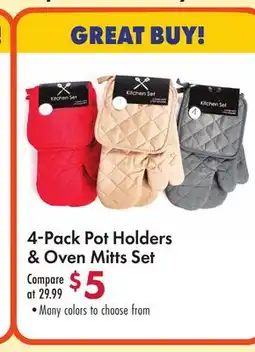 Boscov's 4-Pack Pot Holders & Oven Mitts Set offer