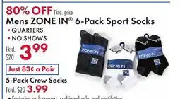 Boscov's Mens ZONE IN 6-Pack Sport Socks offer