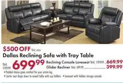 Boscov's Dallas Reclining Sofa with Tray Table offer