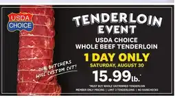 Kings Food Markets USDA WHOLE BEEF TENDERLOIN offer
