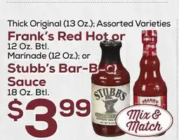 DeCicco & Sons Frank's Red Hot or 12 Oz. Btl. Marinade (12 Oz.) offer