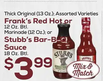 DeCicco & Sons Frank's Red Hot or 12 Oz. Btl. Marinade (12 Oz.) offer