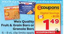 Weis Markets Weis Quality Fruit & Grain Bars or Granola Bars offer