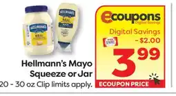 Weis Markets Hellmann's Mayo Squeeze or Jar offer
