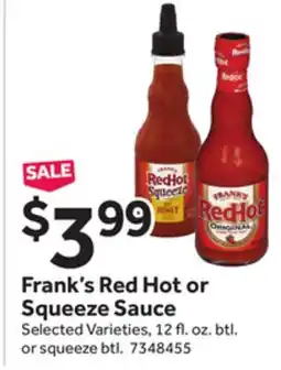 Stop&Shop Frank's Red Hot or Squeeze Sauce offer